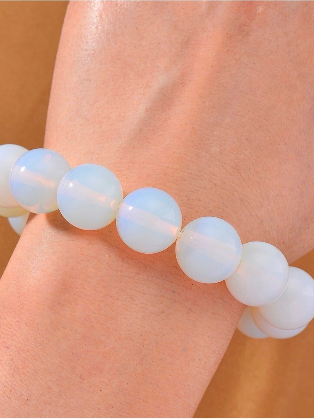 Opalite Bead Stretch Bracelet - White - 250 ctw